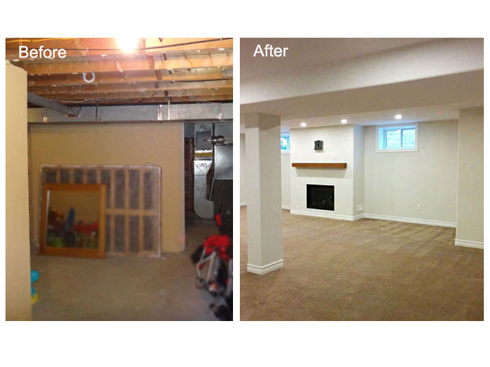 Before and after basement family room