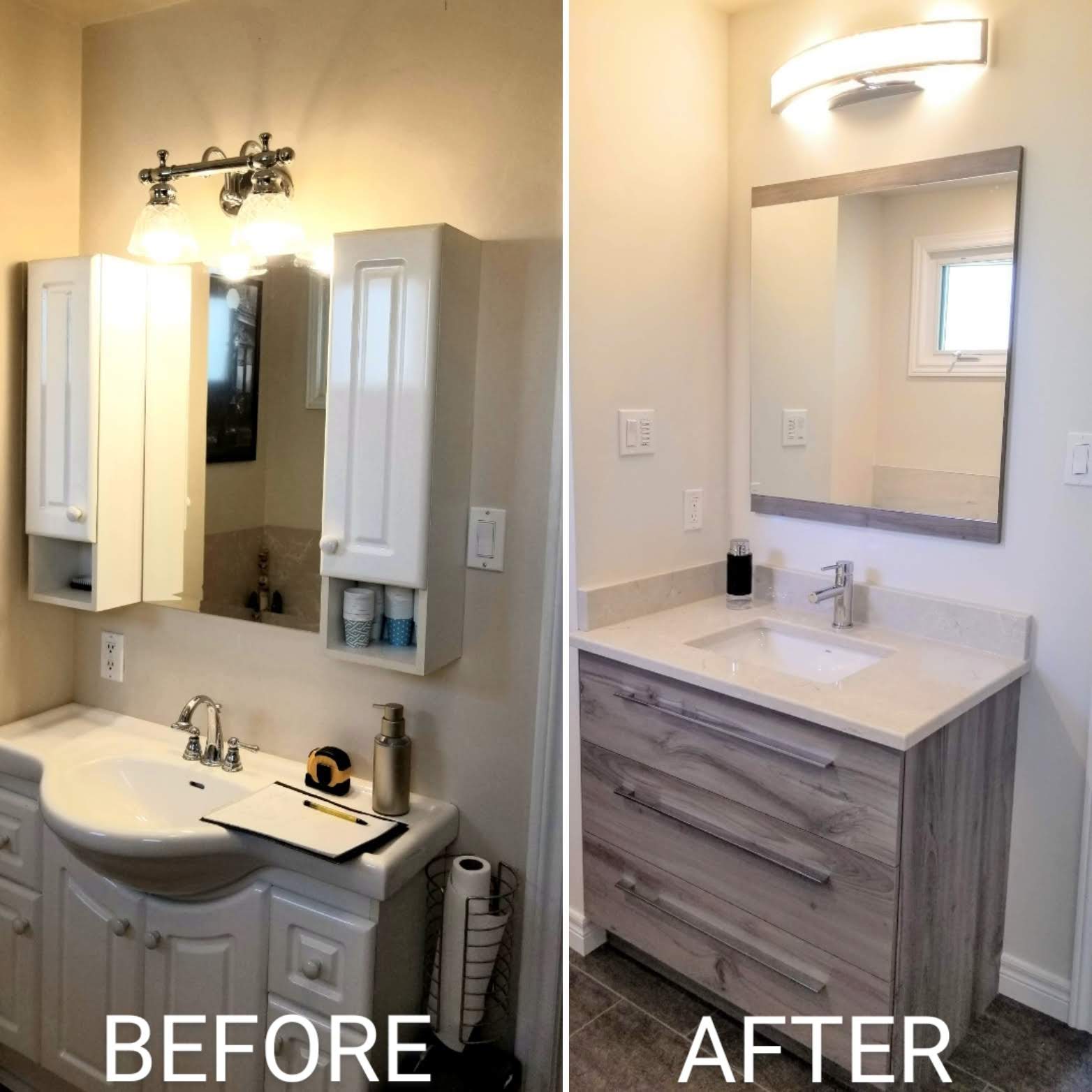 Before and after bathroom vanity