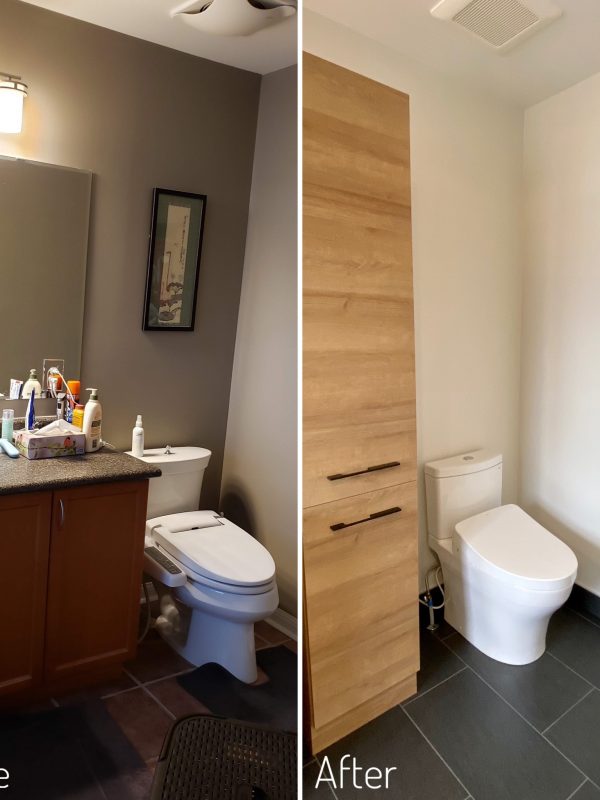 Before and After Toilet and Linen Tower