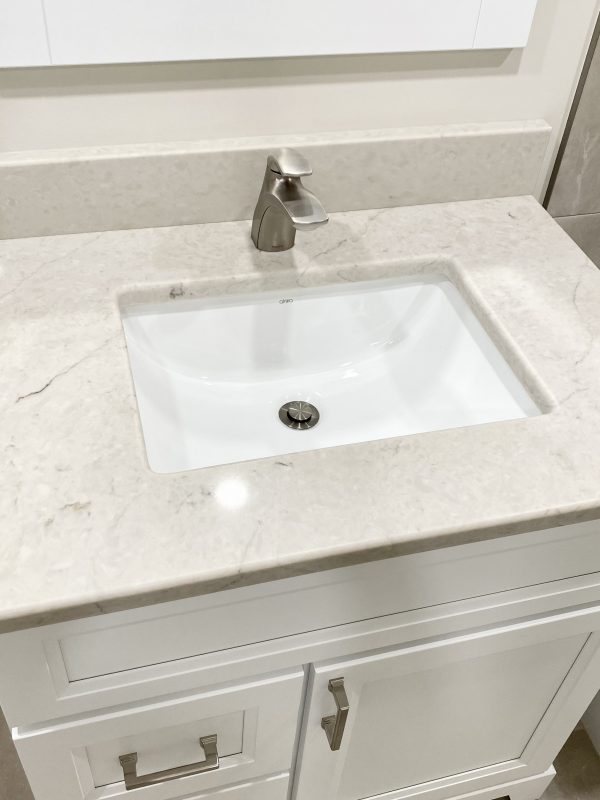 Quartz countertop with undermount sink