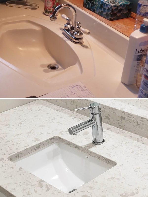 Before and After bathroom countertop