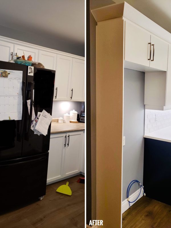 Before and After Cabinets above fridge