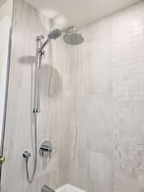 Shower system with handheld slide bar and rain shower