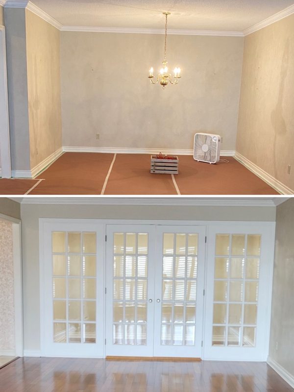 Before and after relocation of french doors
