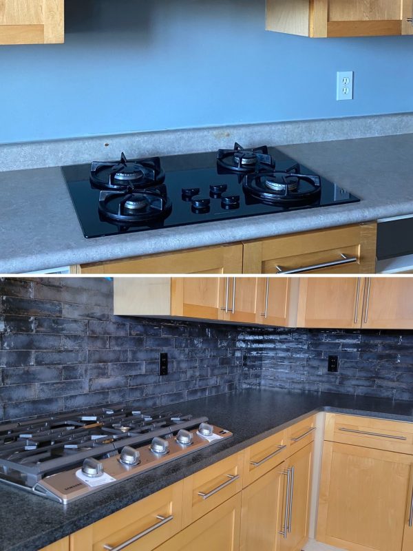 Before and after countertops, and backsplash