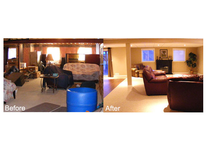 Before & after basement living room