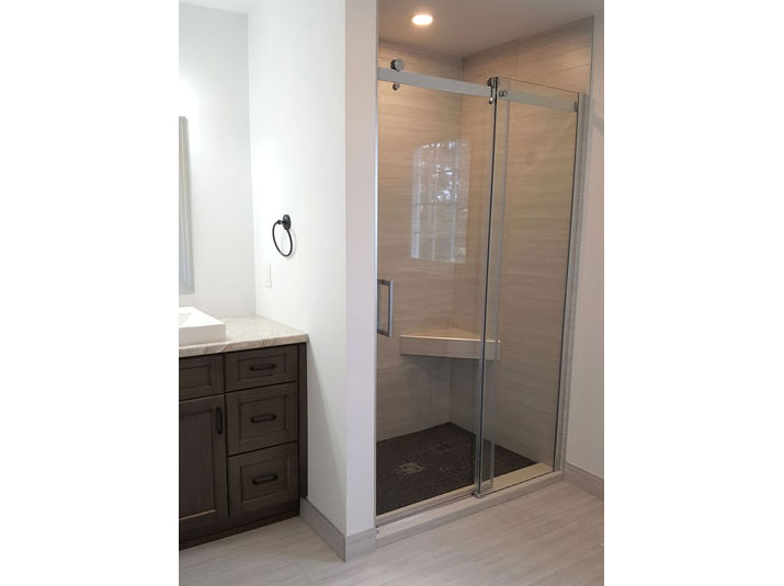 Walk-in shower with tile surround