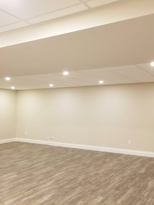 Suspended ceiling and potlights in basement