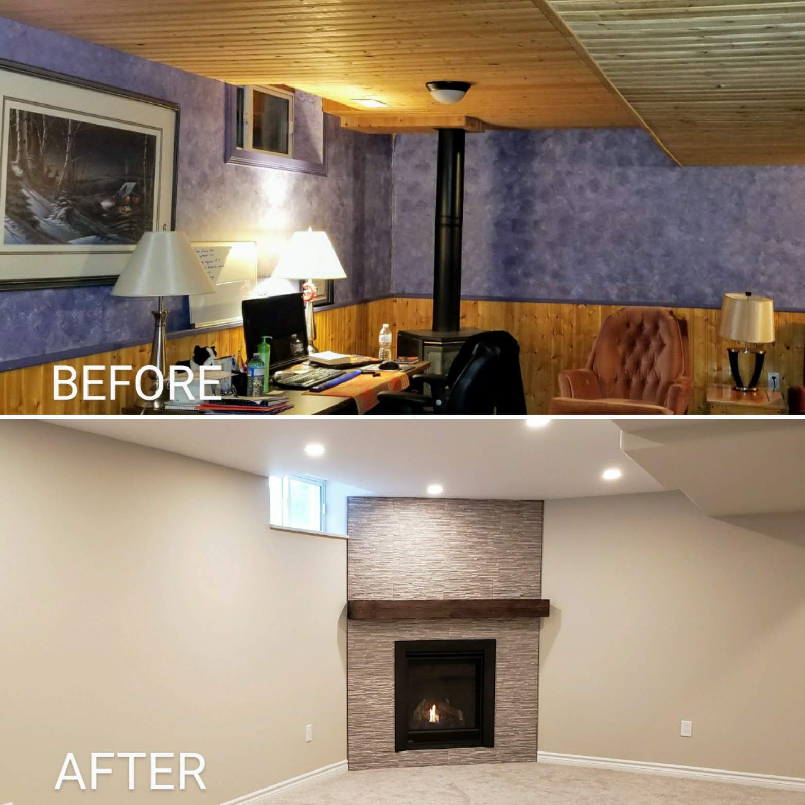 Before and after basement renovation by Germano Creative Interior Contracting Ltd.
