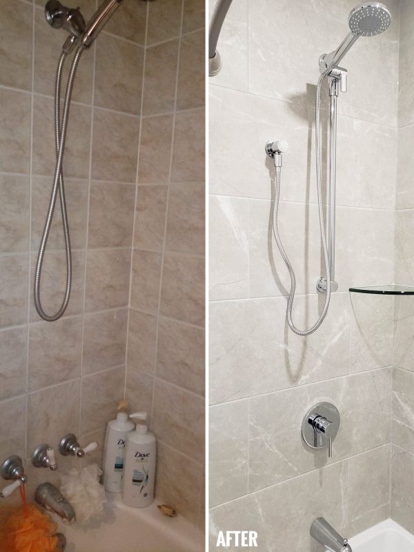 Before and After shower faucet