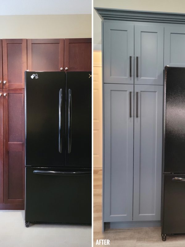 Before and after pantry surrounding fridge