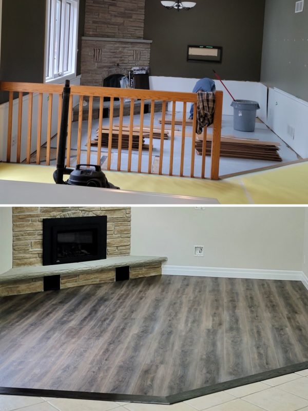 Before and after luxury vinyl flooring