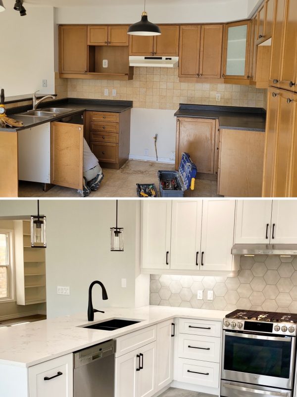 Before and after kitchen peninsula