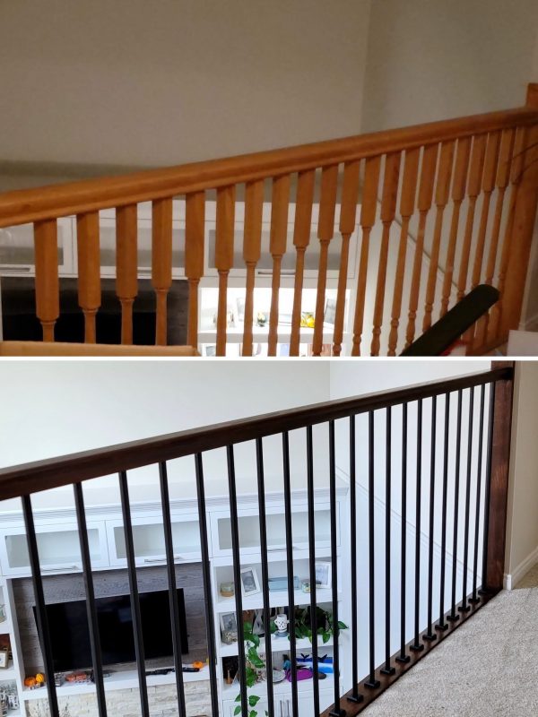 Before and after handrail in loft area
