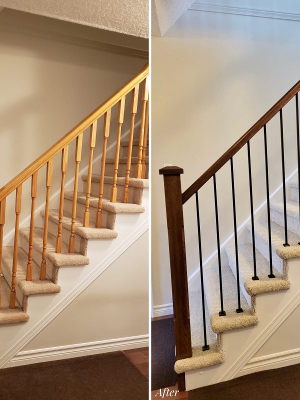 Before and after railing system on stairs