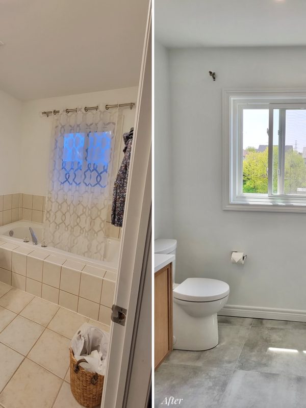 Before and after bathtub area in ensuite