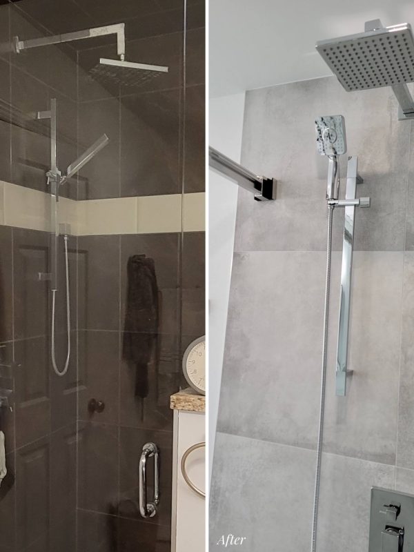 Before and after shower faucet kit system