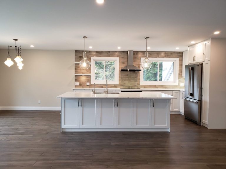 Kitchen layout changed; island installed