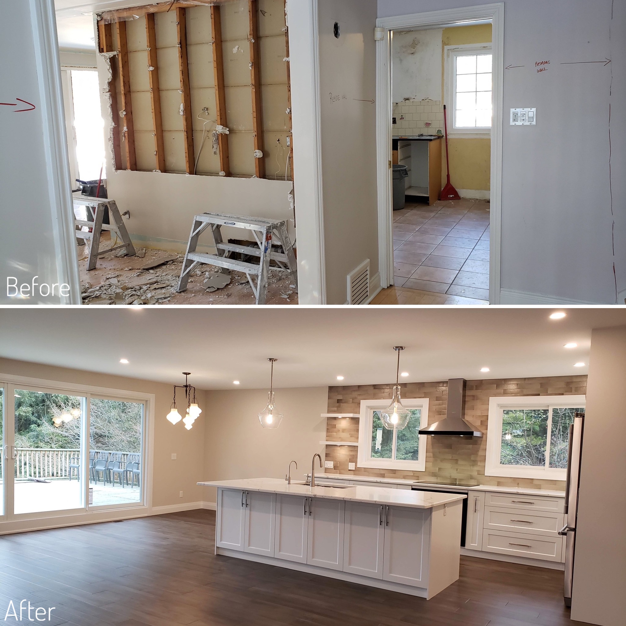 Before and After dividing wall removal