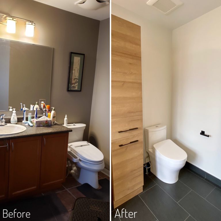 Before and After Toilet and Linen Tower