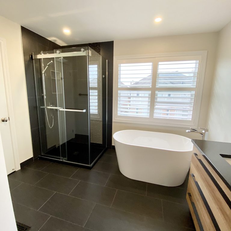 Pot lights installed above shower and bathtub