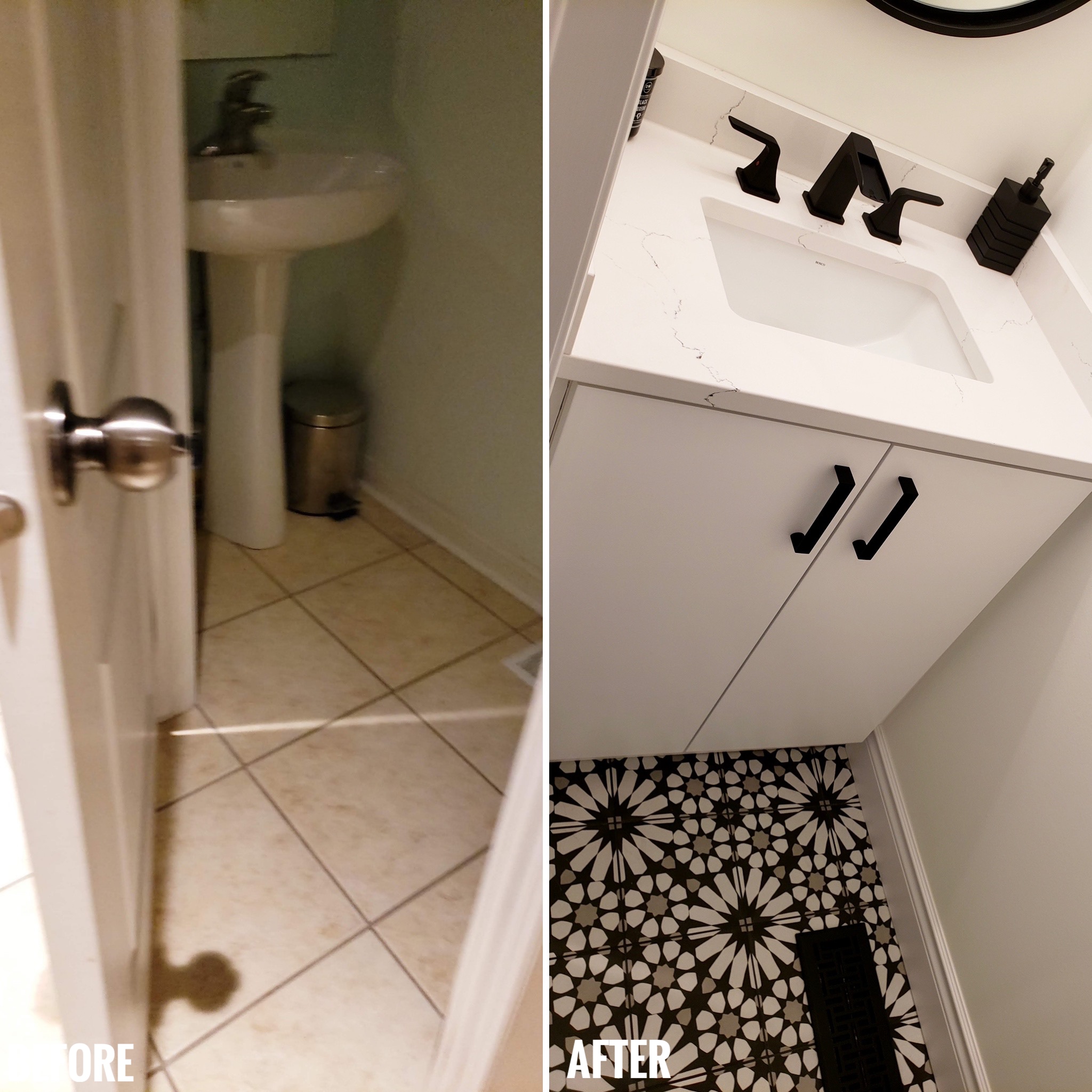 Before and After powder room renovation