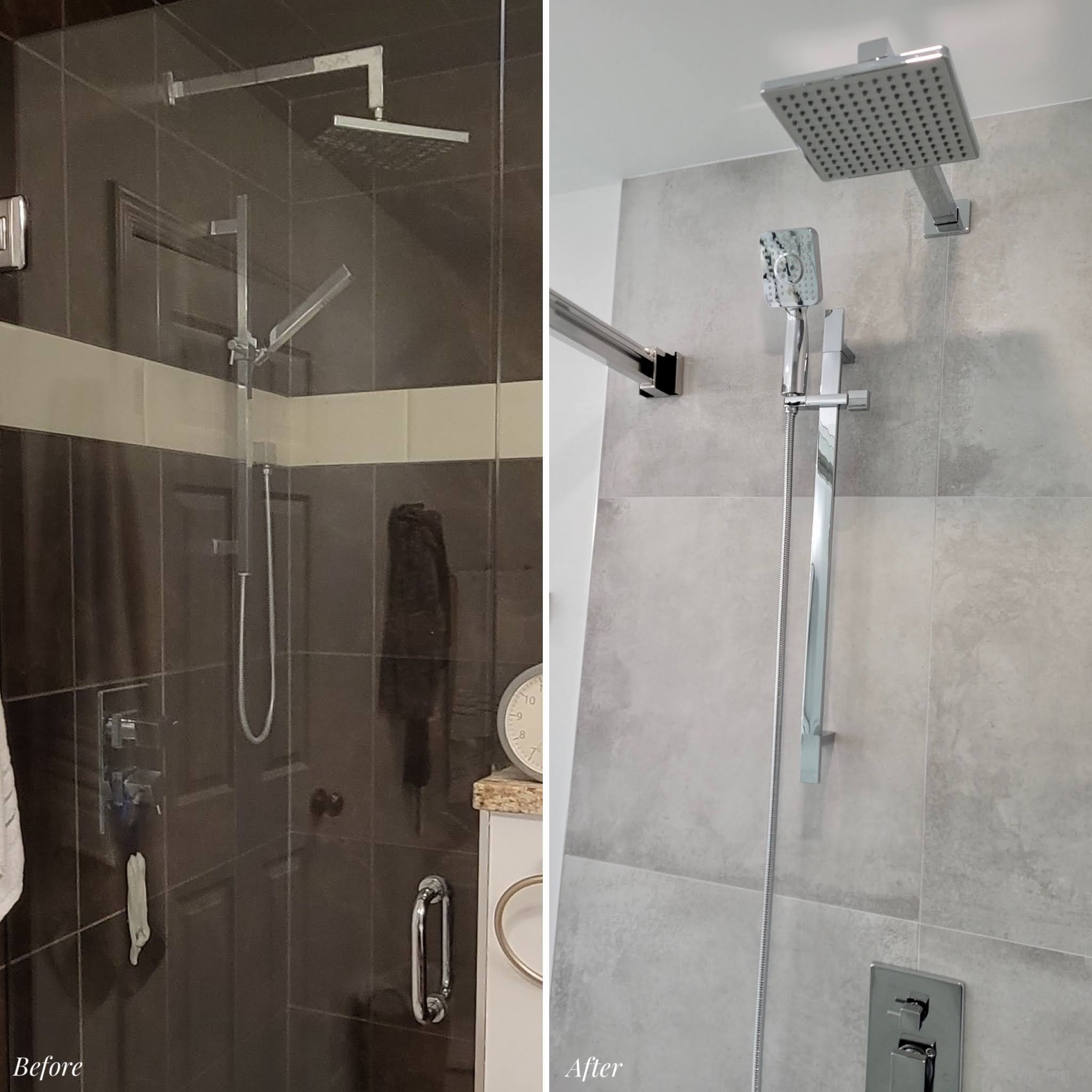 Before and after shower faucet kit system